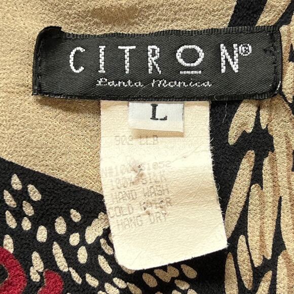 VINTAGE CITRON Crane Print Silk Button Down | L | Multicolor | Boho Resort - Picture 9 of 10